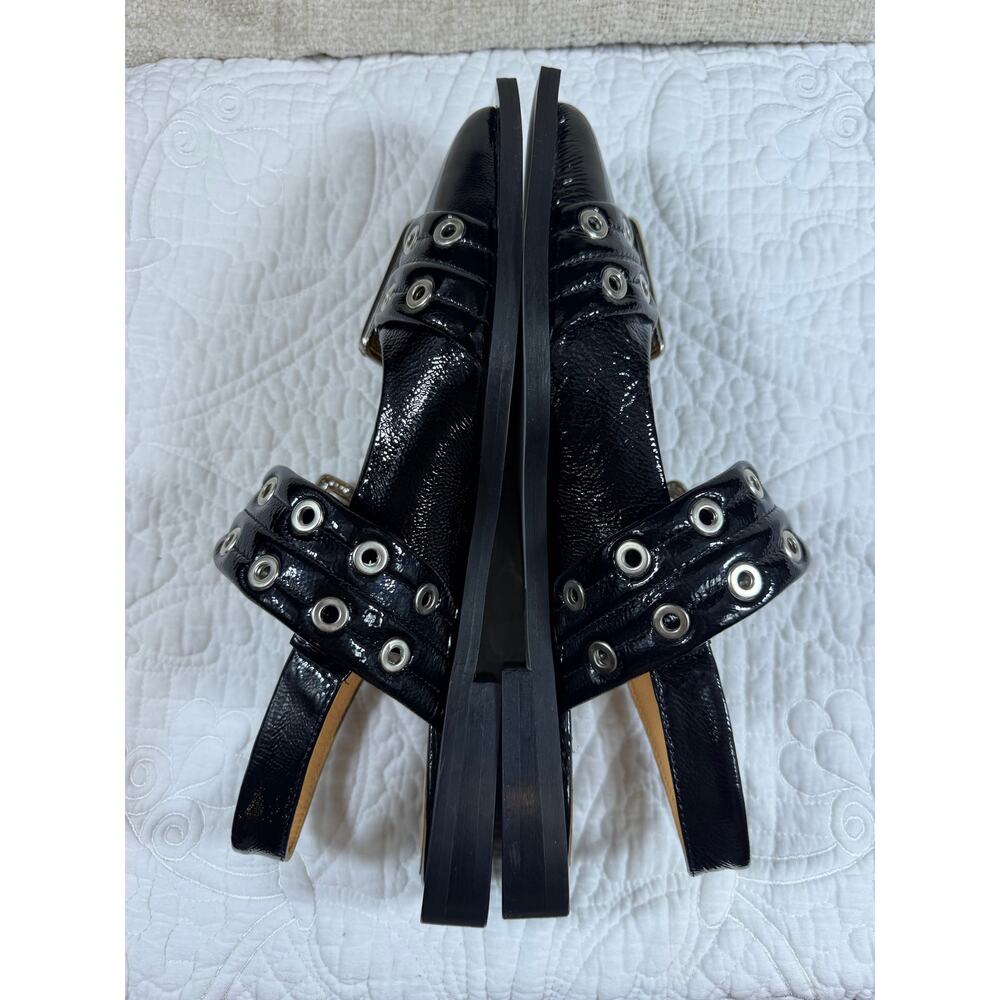 Ganni NWOT Women Black 7 Patent Leather Ballerina Slingback Pointed Toe Sandals - Picture 9 of 9
